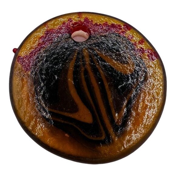 Large Abstract Art Handmade Dichroic Glass Statement red And Brown Pendant - Picture 2 of 3